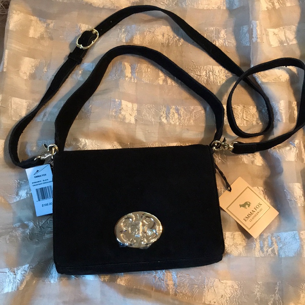 New Emma Fox black suede Dales boxy shoulder bag